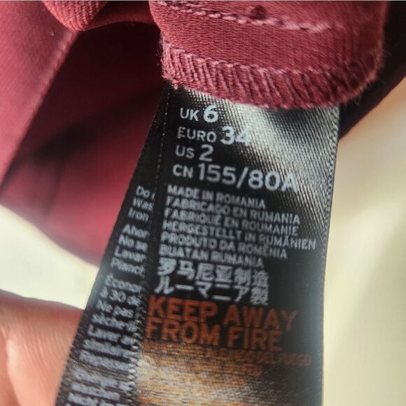 Topshop 2 Burgundy Cold Shoulder Cut Out Trapeze Women’s Mini Dress - Picture 10 of 12